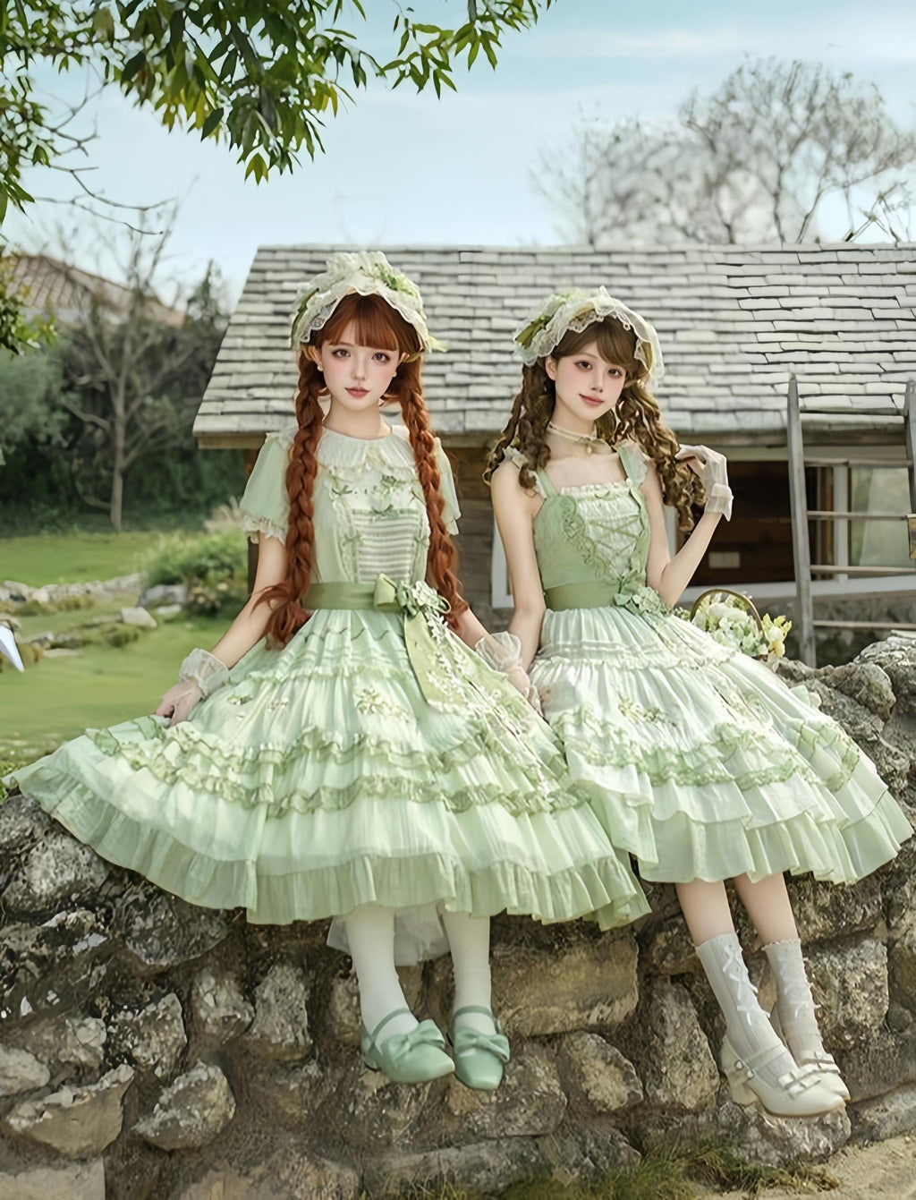 Green Grape - Embroidered Country Lolita OP Dress, Tiered JSK and Accessories - image 3