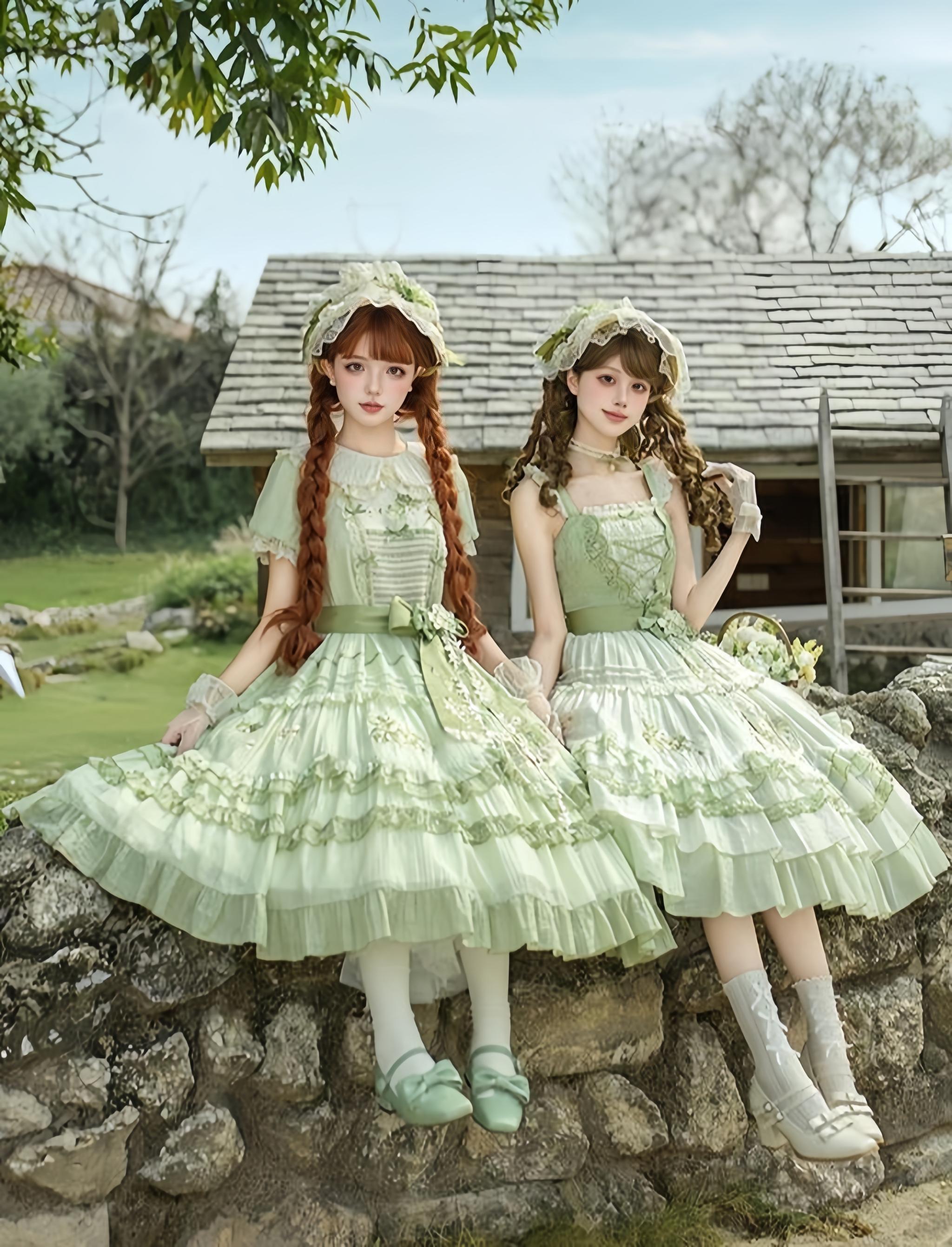 Green Grape - Embroidered Country Lolita OP Dress, Tiered JSK and Accessories - image 3