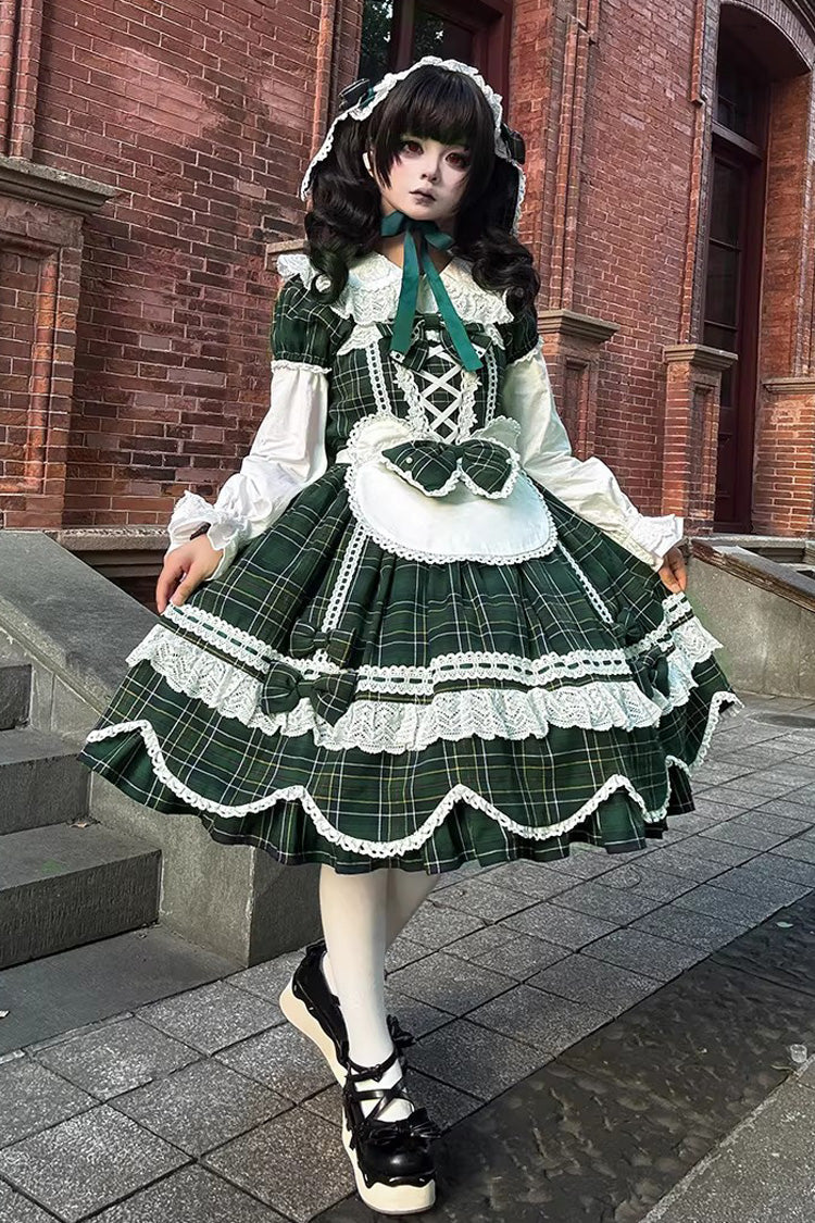 Gingham Petal Bunny - Sweet Lolita OP Dress in Green - image 3