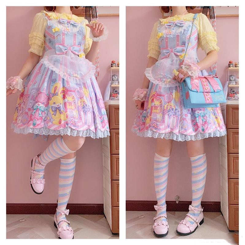 Macaron Lolita Cute Stripe Socks - image 37