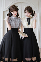Miss Lola · Snow Kiss - Stand Collar Short Puff Sleeves Ruffled Color-Blocked Faux Two-Piece Sweet Lolita Long Dress 3 Colors - image 12
