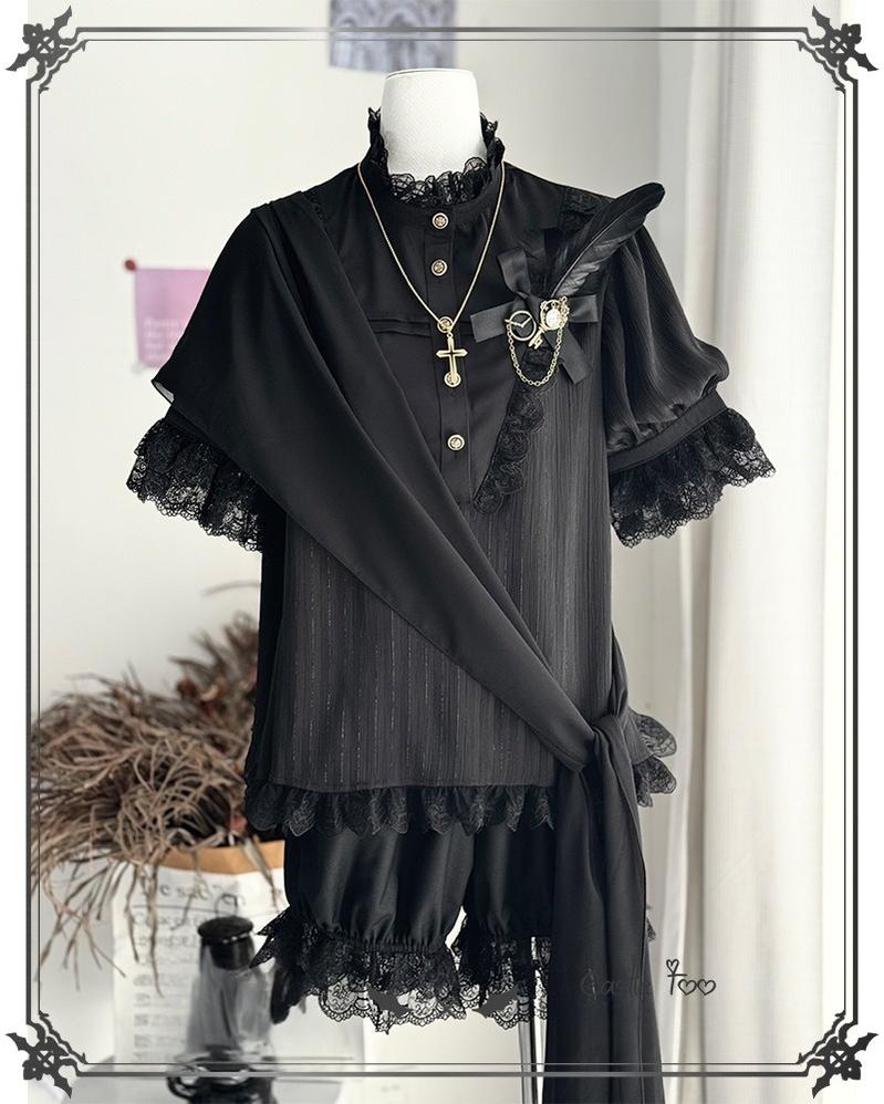 Black Moonlight - Ouji Lolita Chiffon Shirt Outfit Collection - image 13