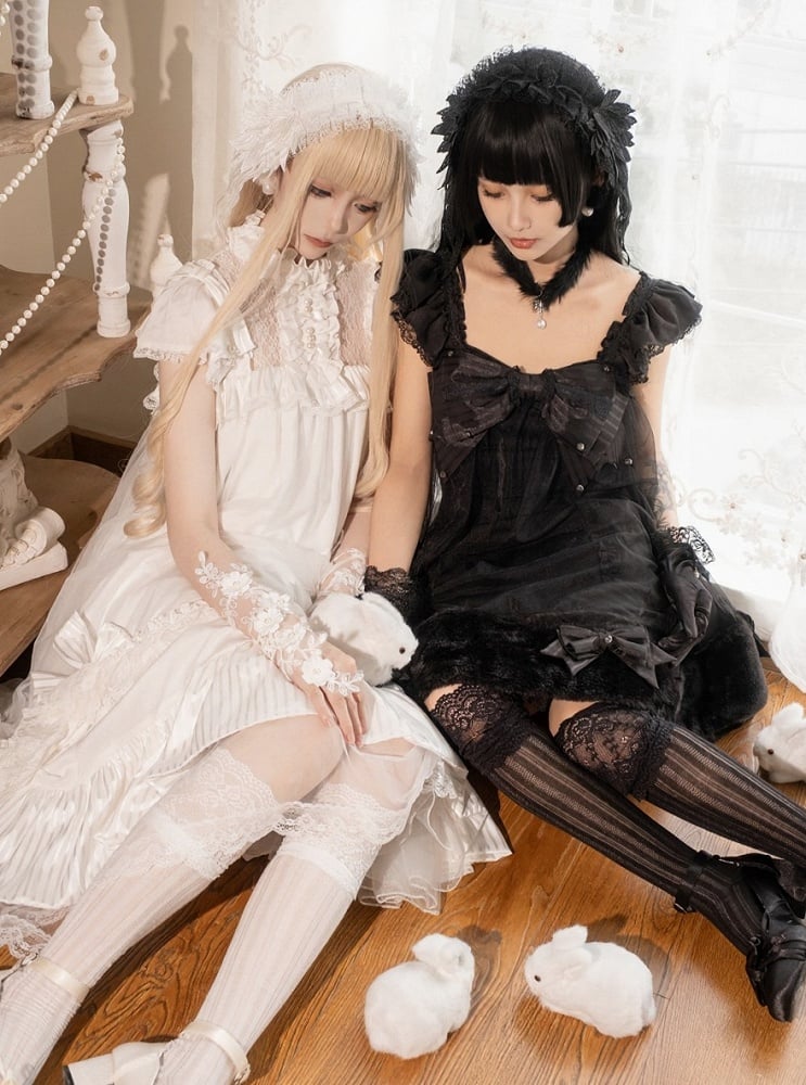 Black Gothic Lace Flutter-Sleeve Lolita JSK Dress - image 3