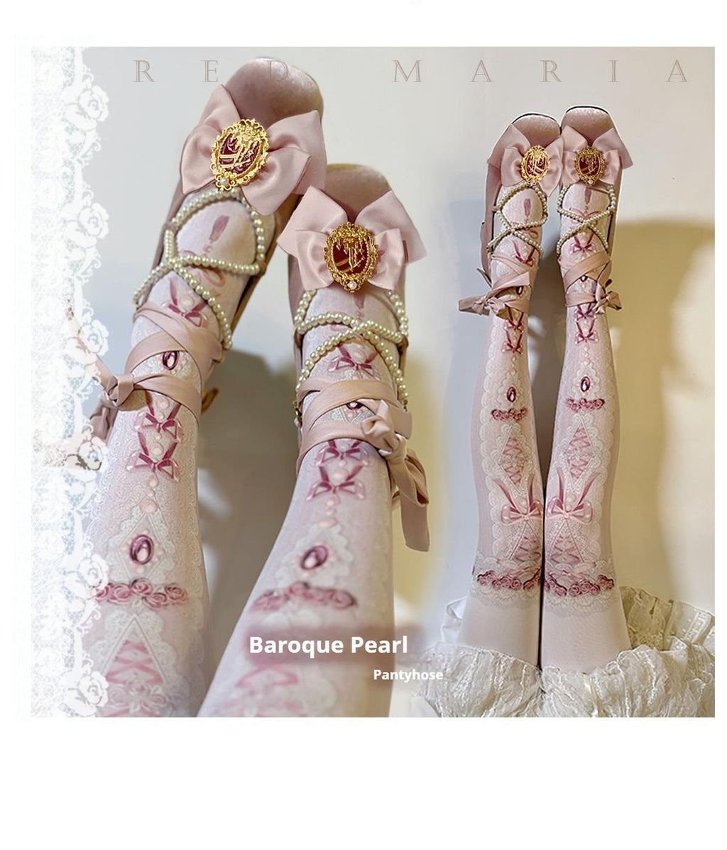 Classic Lolita Tights Baroque Pearl Printed Lolita Pantyhose - image 4
