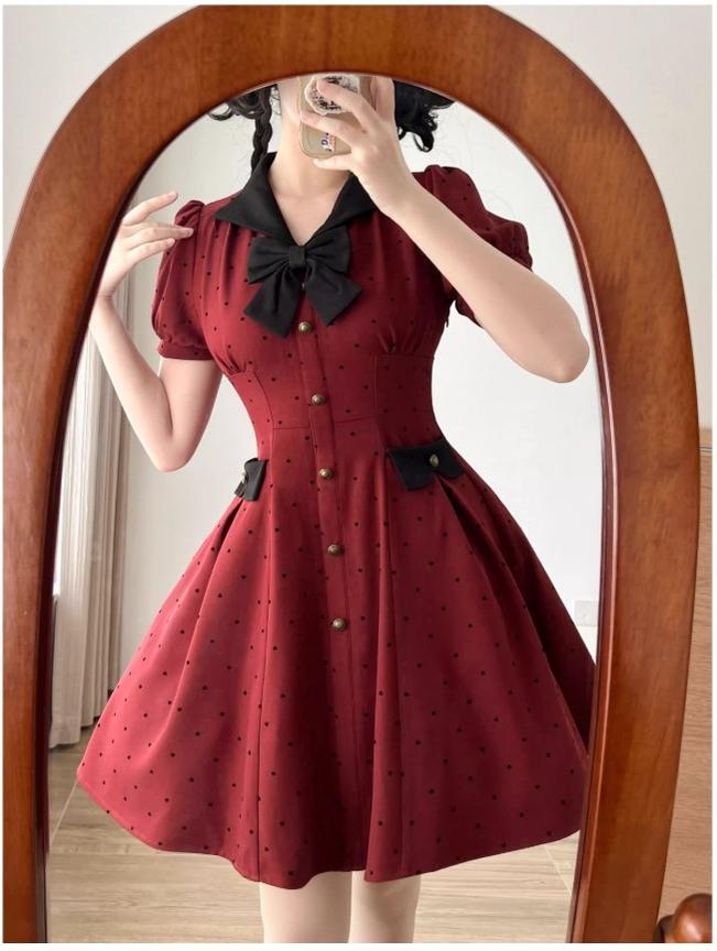 Forest Polka-Dot - Classic Lolita OP Dress With Polka Dots & Pockets - image 13
