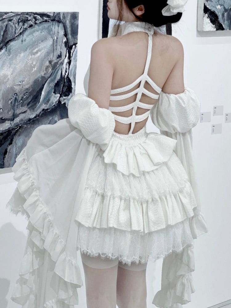 White Cutout Halter Neck JSK Lolita Dress | Diamond Honey - image 4