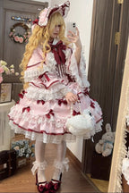 Teddy and Strawberry Embroidery Pink Sweet Lolita OP Dress Full Set - image 7