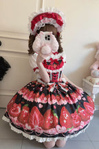 Sweet Berry Tale Strawberry Print Ruffle Bowknot Lace Sweet Lolita JSK Dress - image 24