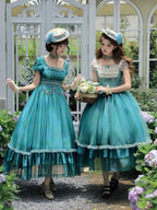 Teal Flutter-Sleeve Lolita JSK with Lace-Up Back and Tiered Skirt - image 10