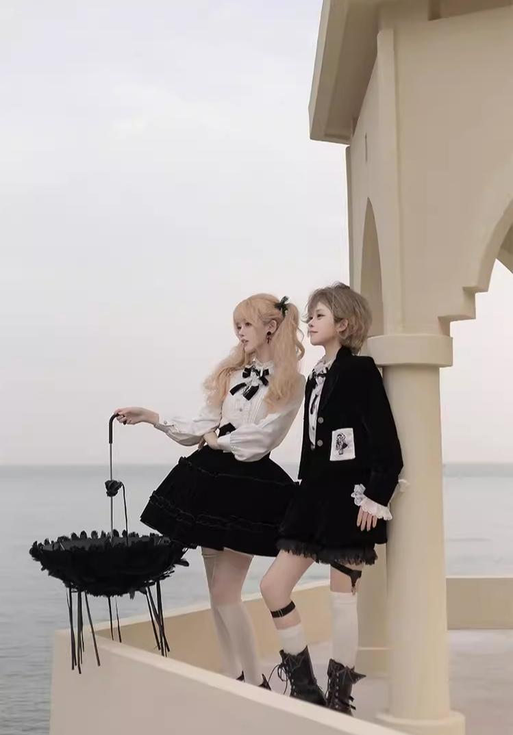 Erosion Heart F-Type - Ouji Lolita Suit Black Velvet Shorts and Skirt - image 9