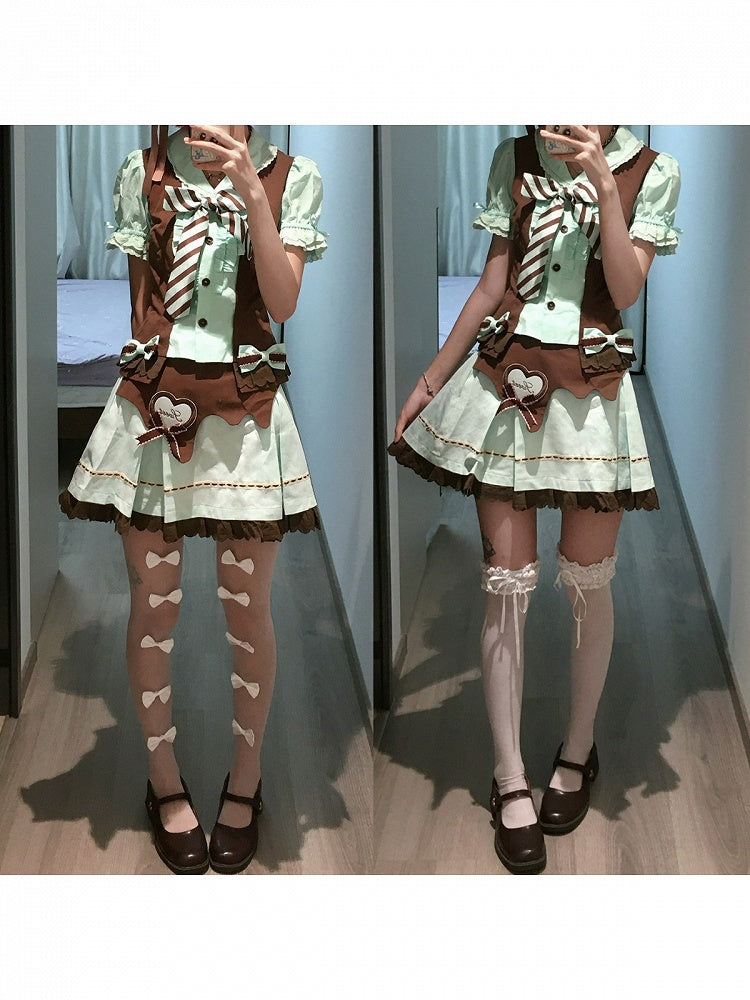 Cocoa Mint Puff Sleeve Top and Ruffle Skirt Set - image 2