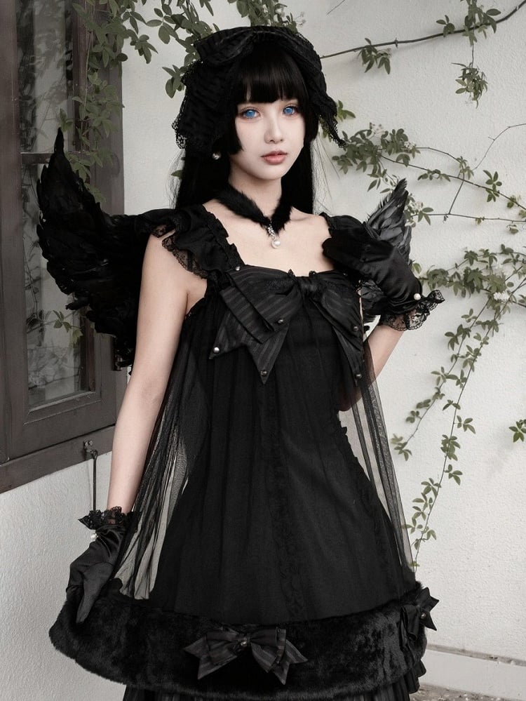 Black Gothic Pearl and Bow JSK Dress - image 5