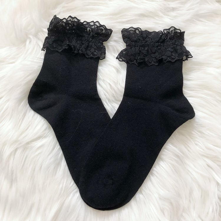 Lace-Trimmed Lolita Cotton Socks - 4 Colors - image 3