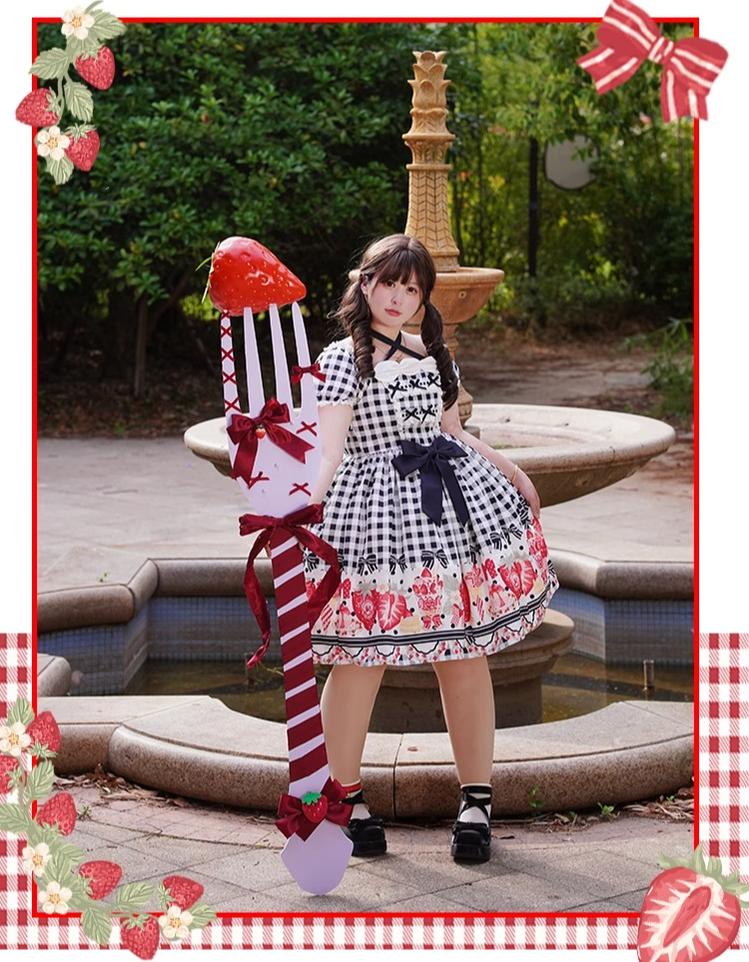 Gingham Strawberry - Plus Size Country Lolita OP Dress - image 7