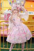 Macarons Dolly House - Square Collar Sleeveless Printed Bow Sweet Lolita JSK Dress - image 1