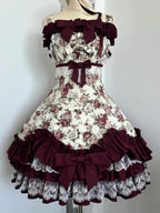 Burgundy Rose - Floral Printed Old School Lolita JSK, Elegant Cape and Accessories - image 12