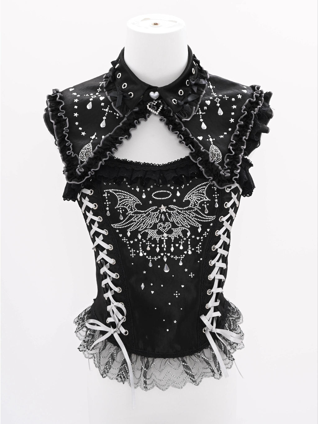 Metallic Angel Black Gothic Lolita Top and Ruffled Skirt Set - image 21