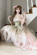 Light Pink and Green Bowknot Irregular Sweet Princess Lolita JSK Dress - image 3