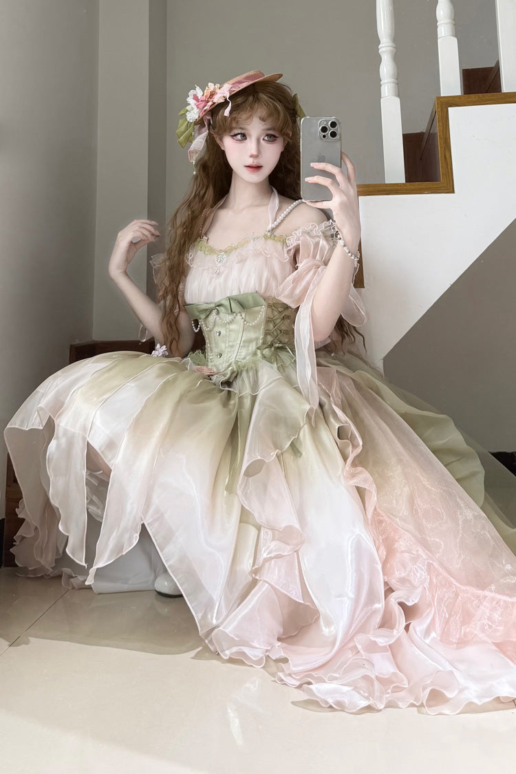 Light Pink and Green Bowknot Irregular Sweet Princess Lolita JSK Dress - image 3