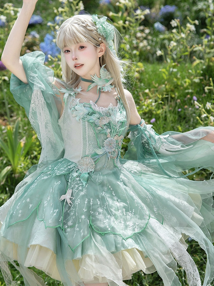 Green Chinoiserie Boned Corset JSK with Bird and Floral Embroidery - image 6