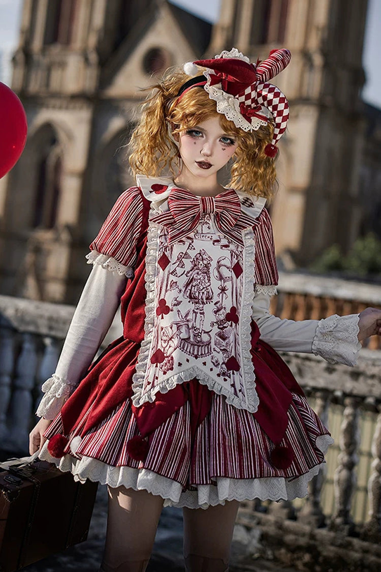 Letters and Poems · Doll Mask - Poker Clown Long Sleeves Ruffled Bow Gothic Lolita Dress Set - image 1