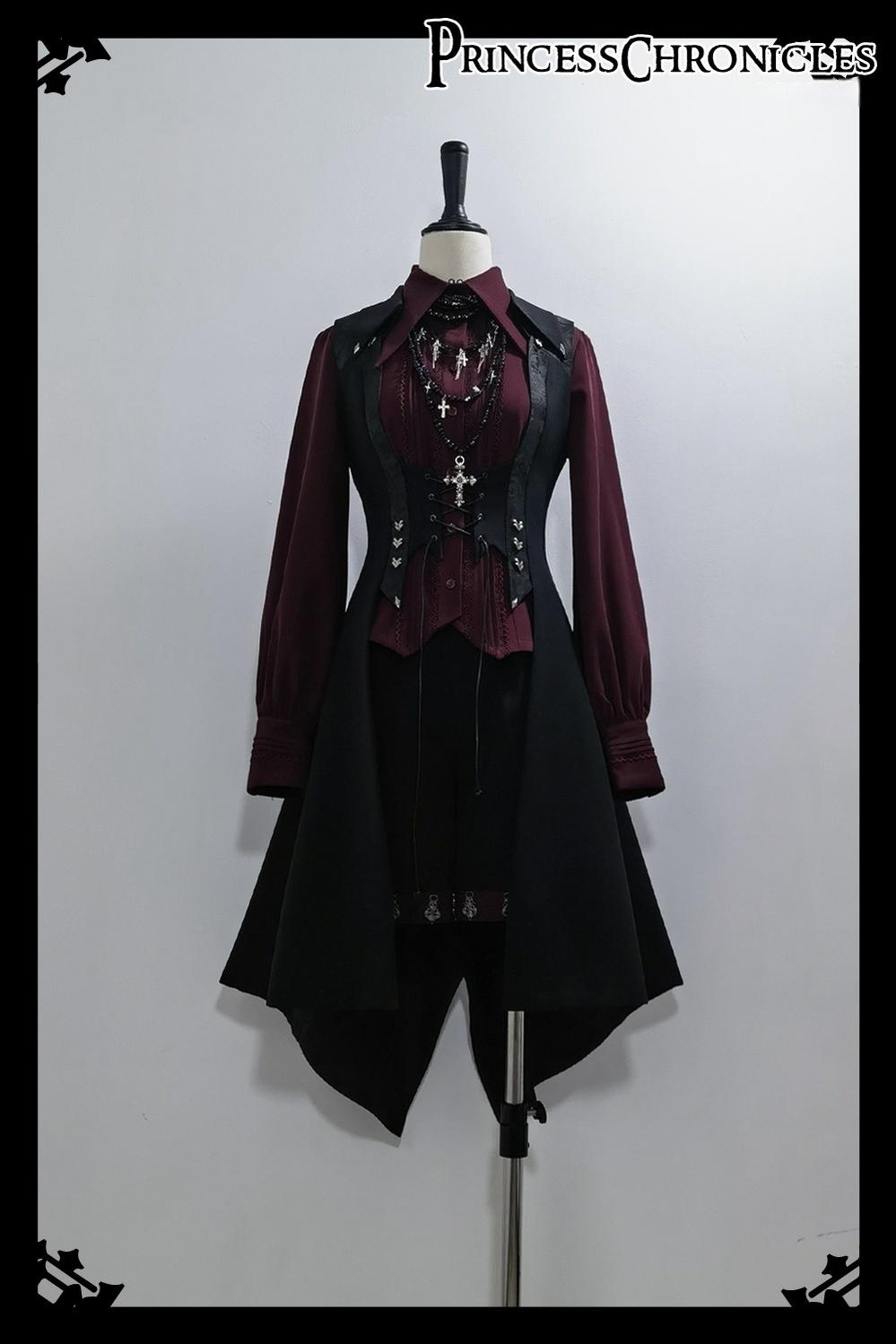 Red and Black 4.0 - Ouji Lolita Long Vest & Red Blouse - image 1