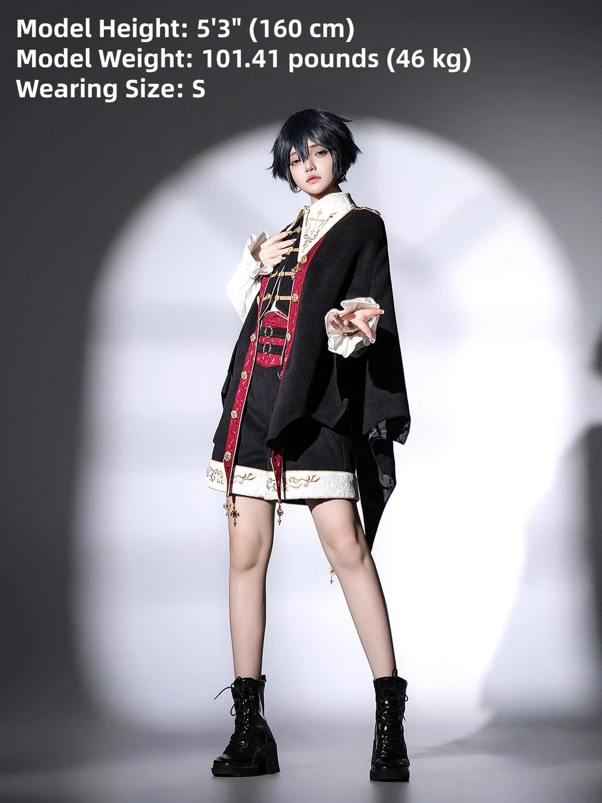 Vampire Youth - Ouji Lolita Bat Shaped Cape Set, Gold Embroidery & Red Accents - image 4