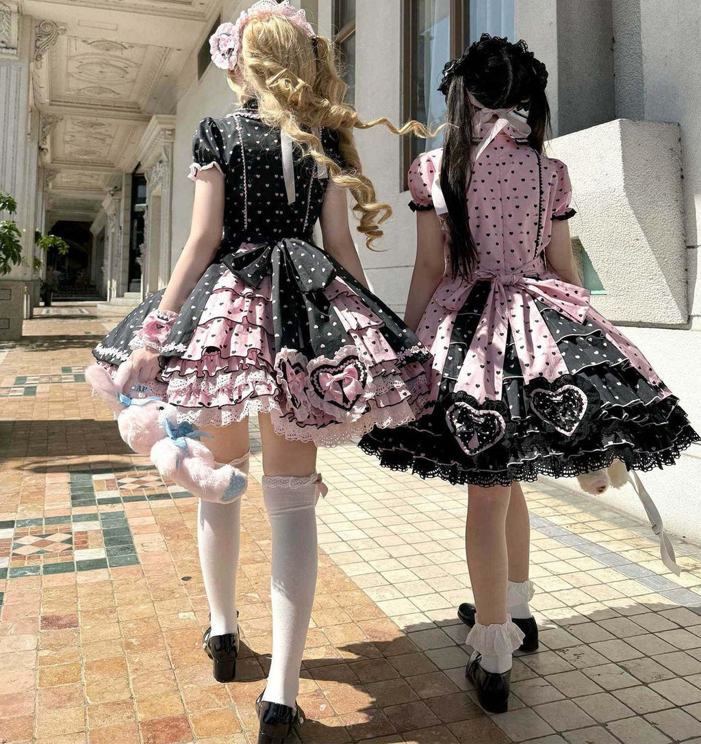 Maiden's Heart Knot - Cotton Old School Lolita Dress, Heart Polka Dot - image 2