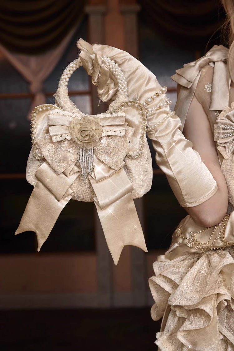 Champagne Satin 3D Bow Sweet Lolita Handbag - image 4