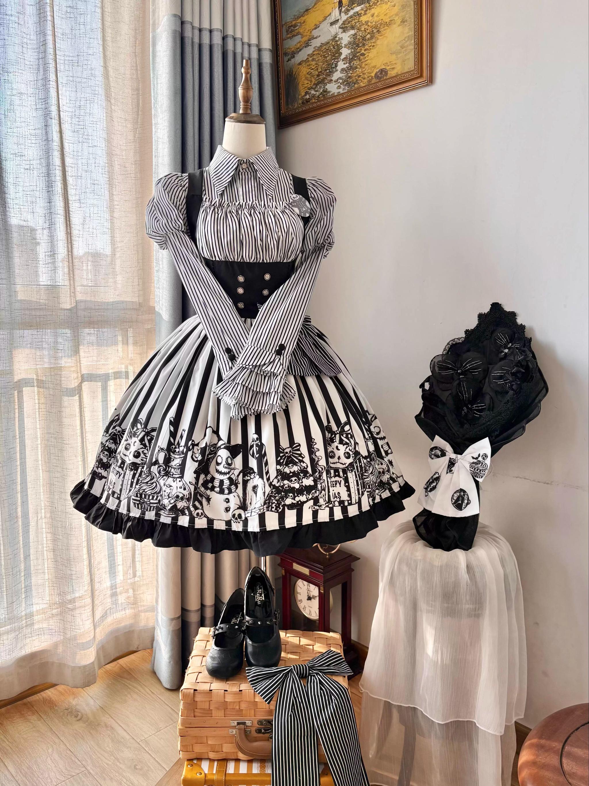 Strange Christmas - Striped Gothic Lolita JSK, Bust Supporting Dress - image 1