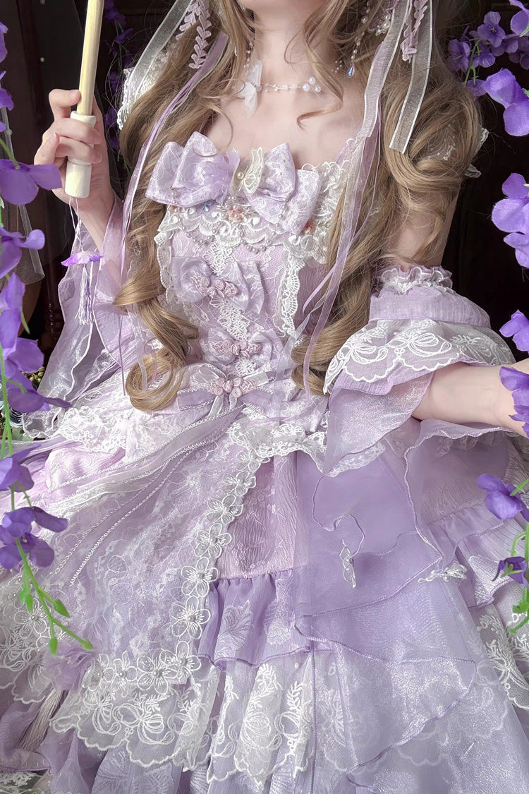 Spring Waters Reflecting Pear Blossoms - Ruffled Embroidered Open-Front Bow Lace Sweet Lolita JSK Dress - image 5