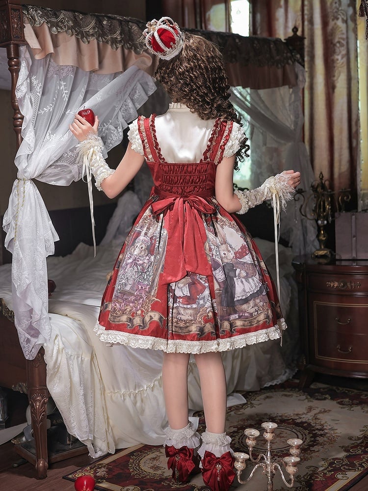 Wine and Beige Floral Lolita JSK Set with Puff-Sleeve Top and Arm Sleeves - image 5