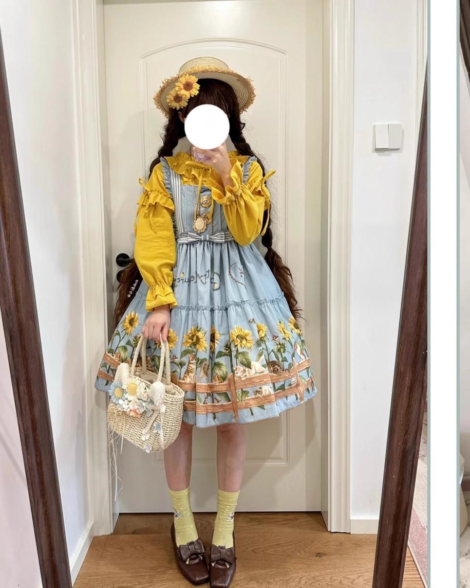 Cat and Sunflower - Sweet Lolita JSK, Cat and Sunflower Print - image 14