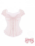 Light Pink Ruffle Puff Sleeve Top with Bow - serendipity - image 2