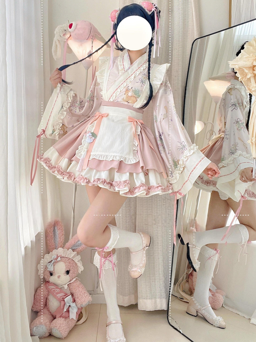 Little Herbalist - Han Lolita Skirt Outfit with Cross-collar Blouse and Apron - image 4