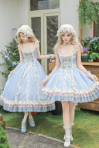 Island Diary - Square Collar Flutter Sleeves Triple-Layered Ruffled Lace-Up Sweet Lolita JSK Dress 2 Versions - image 2