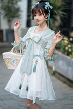 Half Sleeves Ruffled Bow Sweet Lolita Hanfu Dress - image 1