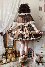 Choco Chestnut - Plaid Kawaii Lolita JSK Dress, Peter Pan Collar Cape - image 6