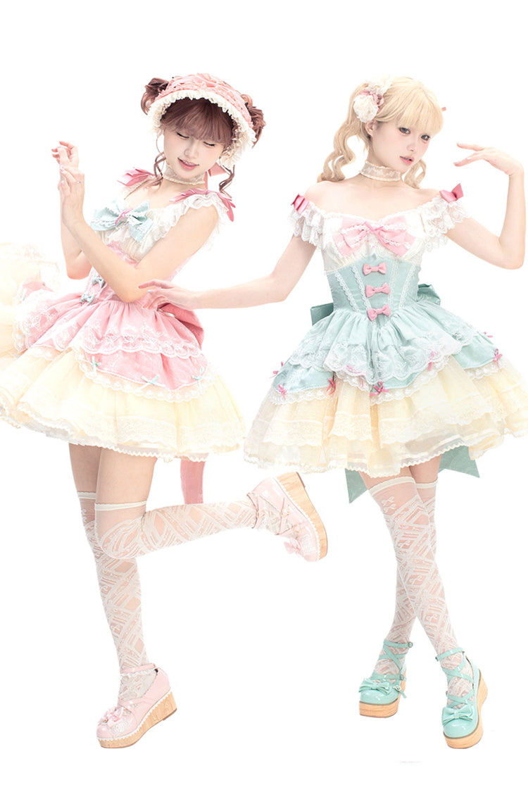 Green Parfait Romance - Sleeveless Ruffle Bowknot Lace Sweet Elegant Ballet Lolita JSK Dress - image 7