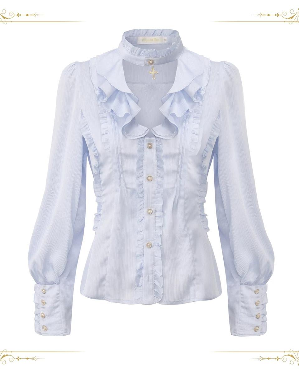 Eternal Rabbit Invitation - Ouji Lolita Ruffle V-Neck Blouse - image 1