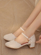 Qi Lolita Scalloped Satin Heel Sandals with Pearl Beads - image 4