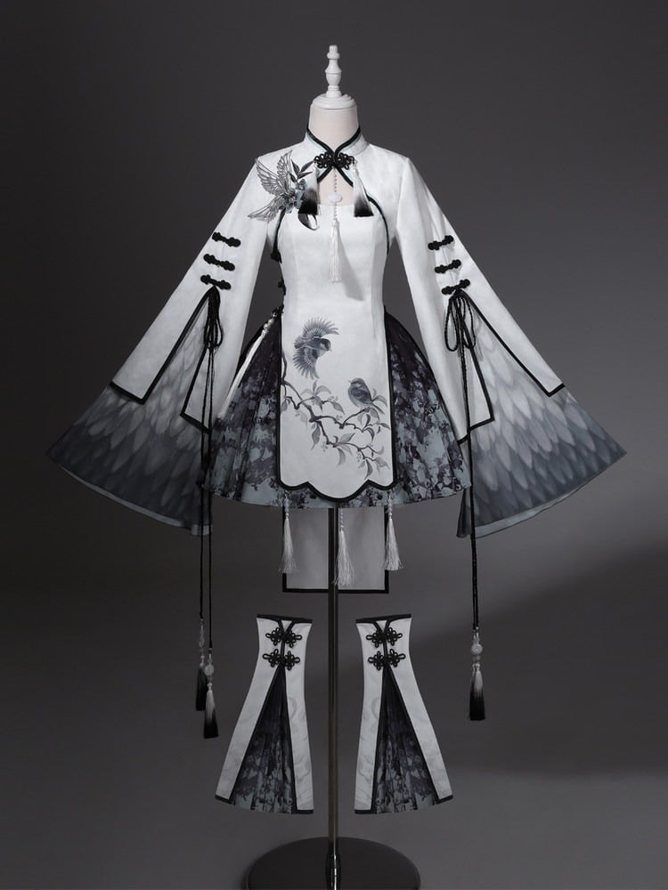 Hanfu-Inspired Plum Blossom Crop Top, Dress, Skirt and Leg Warmers Set - Han Ru Chu - image 2