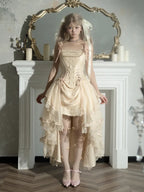 Champagne Lace-Up Corset Top and High-Low Lolita Skirt - image 3