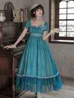 Teal Ruffle Classic Lolita OP Dress Set with Coordinating Accessories - image 5