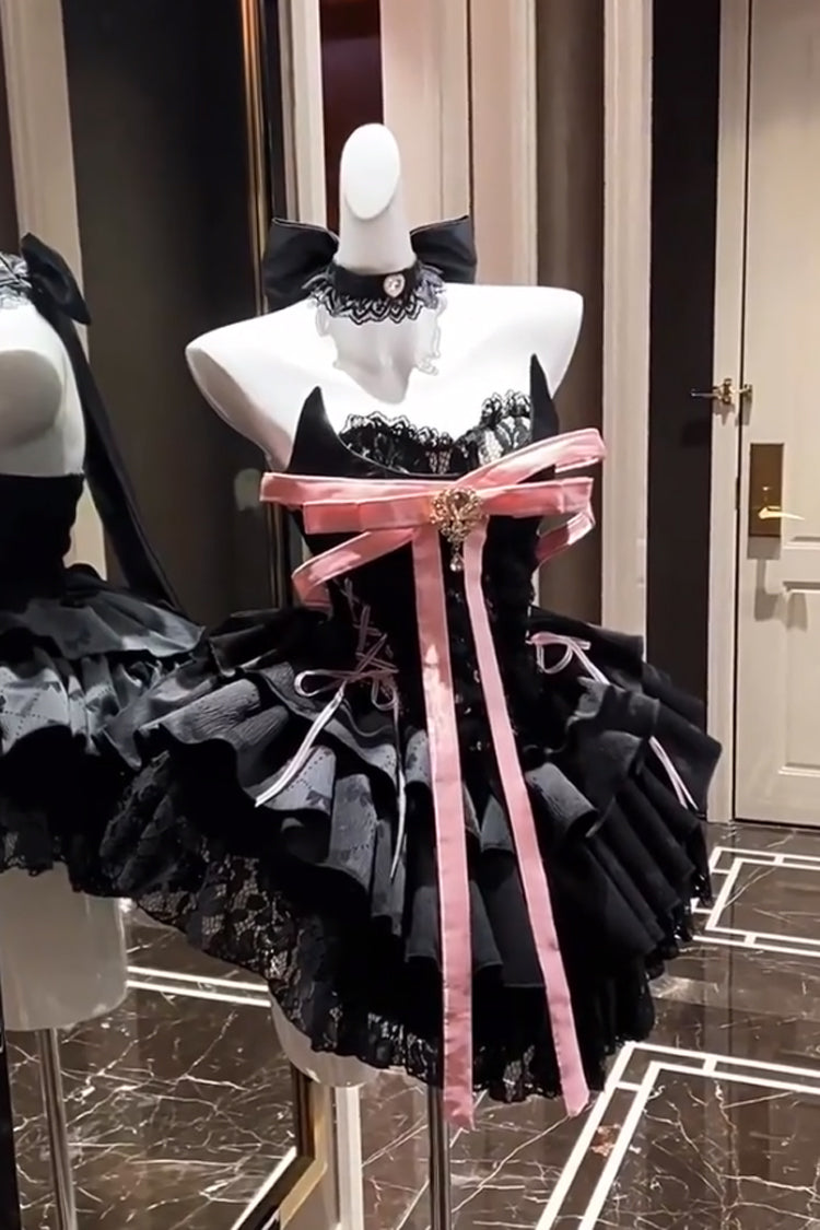 Kitten Sweetheart - Multi-Layered Ruffled Bow Lace-Up Princess Ballet Gothic Lolita JSK Dress - image 2