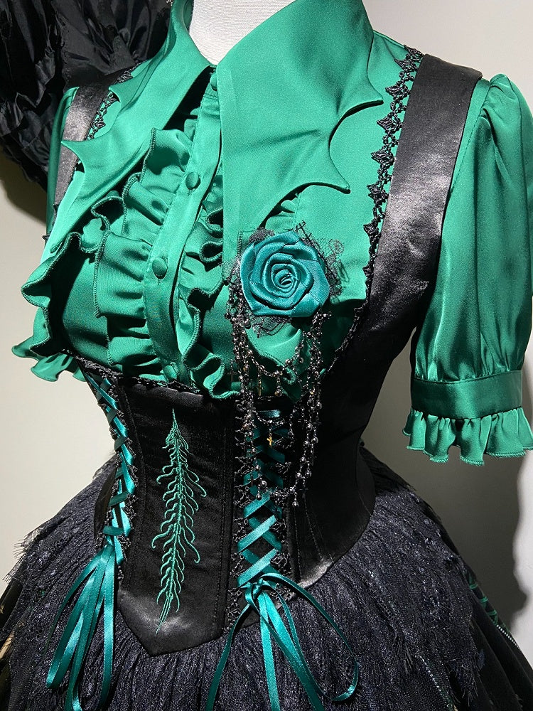 Green Rosette and Skull Print Gothic Corset JSK - image 8