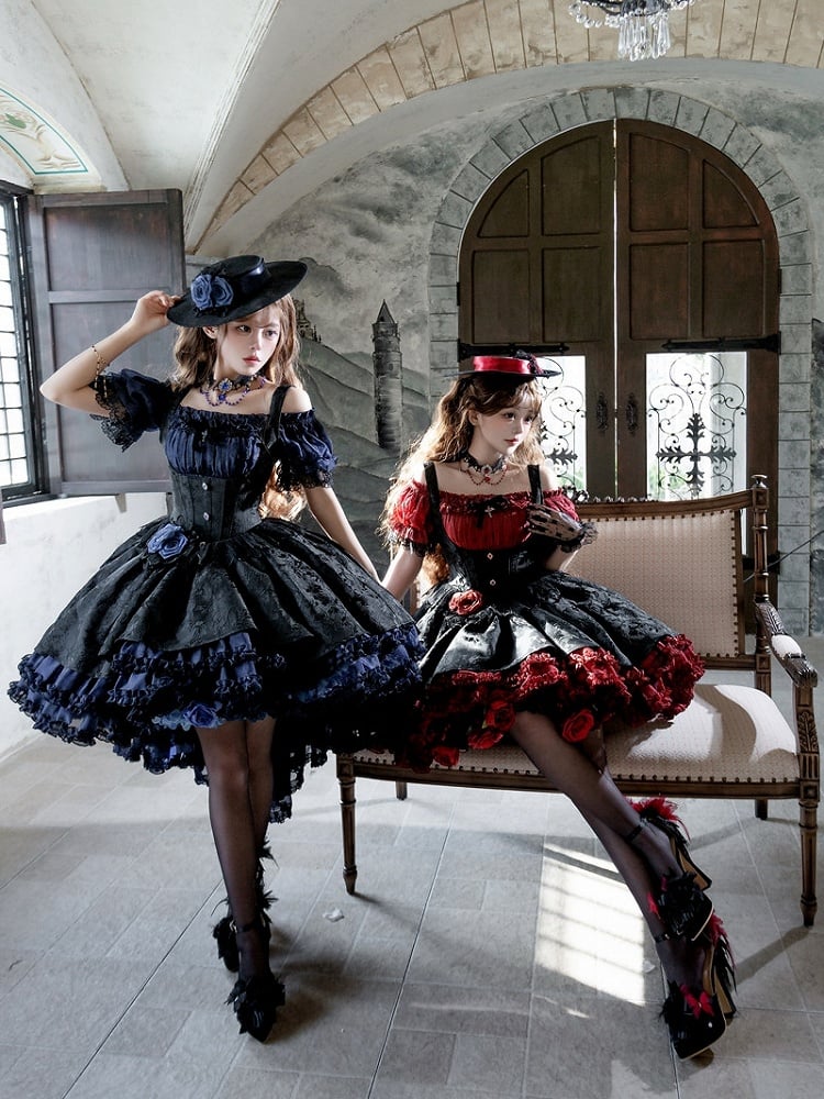 Red Black Gothic Underbust JSK and Off Shoulder Blouse Set - image 11