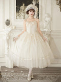 Creamy Boned Waist Elegant Long JSK Dress and Accessory Set - image 1
