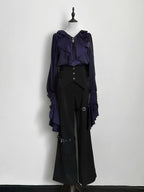 Lilac Lace-Up Ruffle Shirt with Black Flower Chains - Shi Zhi Mao - image 3