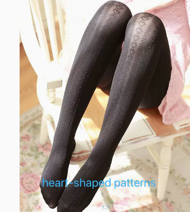 Jacquard Heart Stripes Black White Panty-hose - image 2